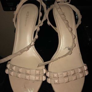 Nude studded ankle strap heels